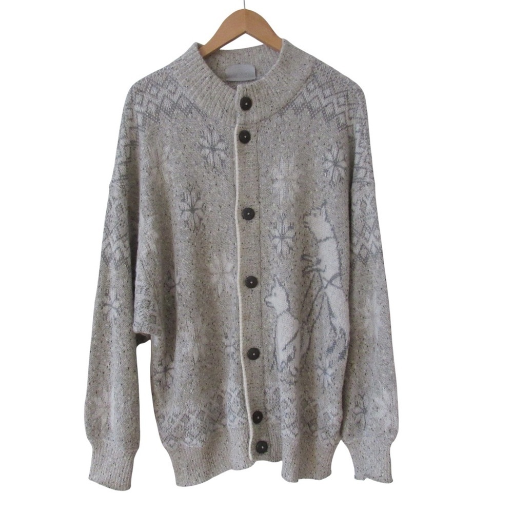 Bogner Vintage Cardigan Sweater Medium Snowflake Dogs Sled Wool Fair Isle Chunky